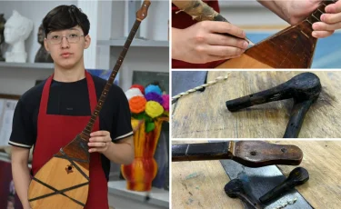 Нұрпейіс Байғанин жасаған көне домбыраны шөбересі қайта жаңғыртып жатыр