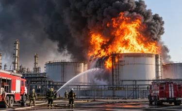 120 тонн нефтепродуктов в огне: крупный пожар произошел на заводе в Кызылорде